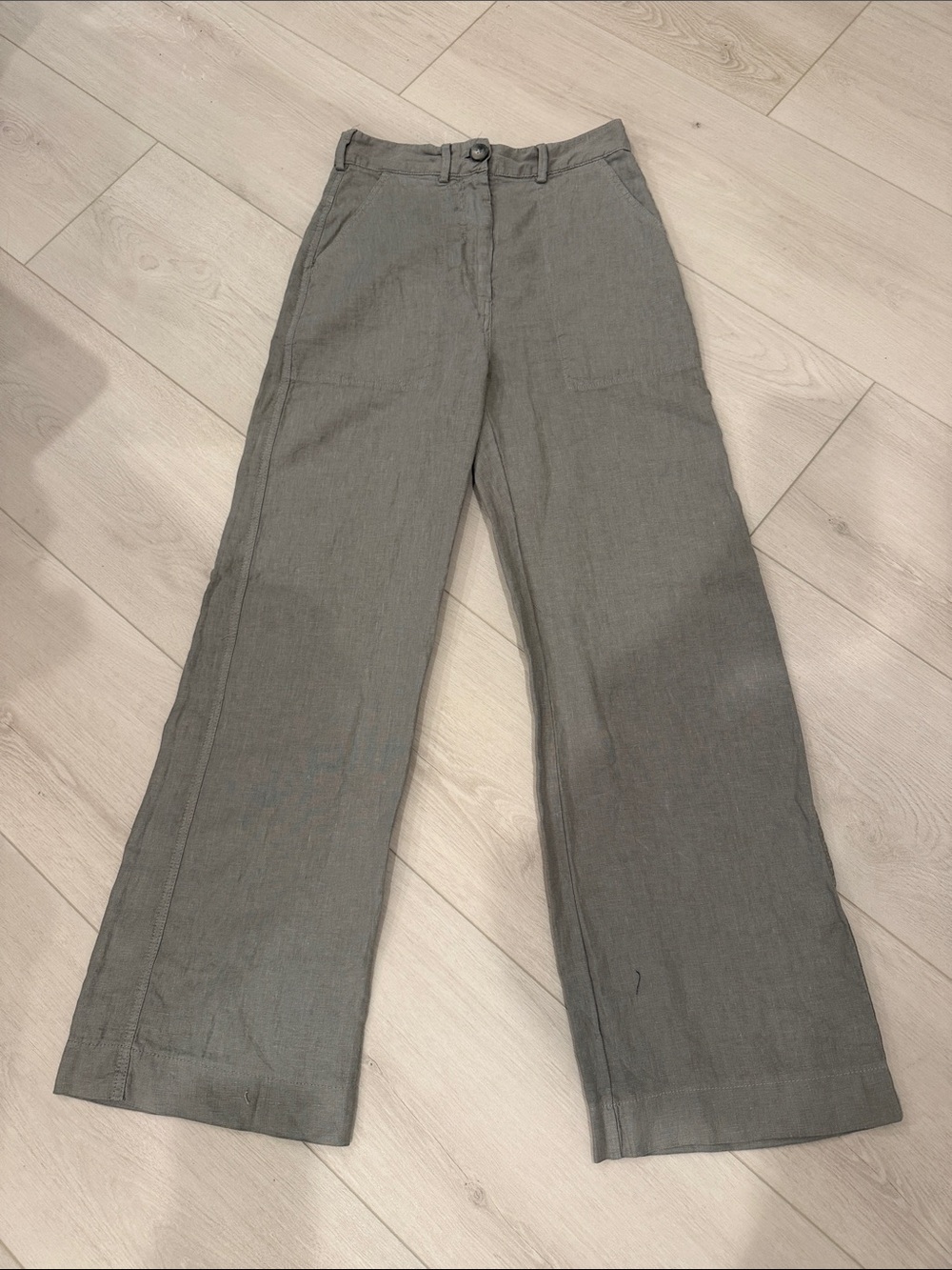 Zara Gray Wide-Leg Trousers 100% Linen